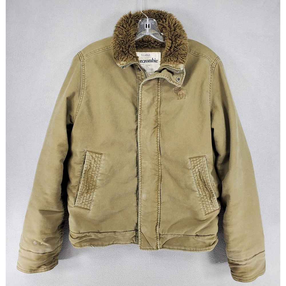 Abercrombie Adirondack Jacket Womens XL Green Sherpa Lined Canvas Coat Army